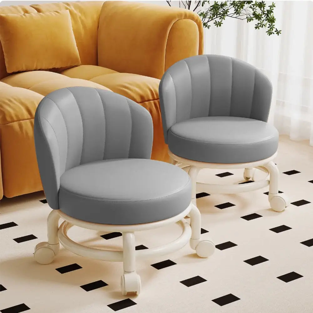 Low Mobile Roller Stool with Backrest 360° Swivel Small Stool Wheels