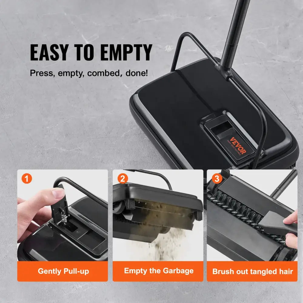 Manual Quiet Carpet Sweeper | 7.87" Path, 300ml Dustbin w/ Comb for Hardwood Floors & Rugs