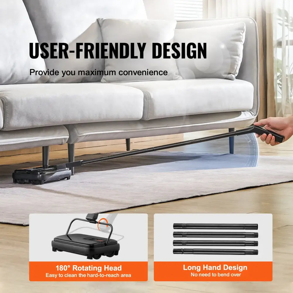 Manual Quiet Carpet Sweeper | 7.87" Path, 300ml Dustbin w/ Comb for Hardwood Floors & Rugs