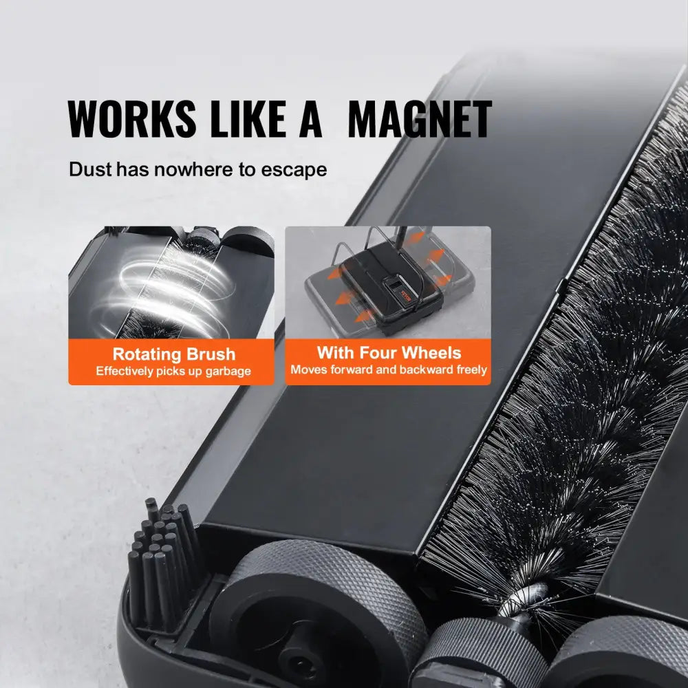 Manual Quiet Carpet Sweeper | 7.87" Path, 300ml Dustbin w/ Comb for Hardwood Floors & Rugs