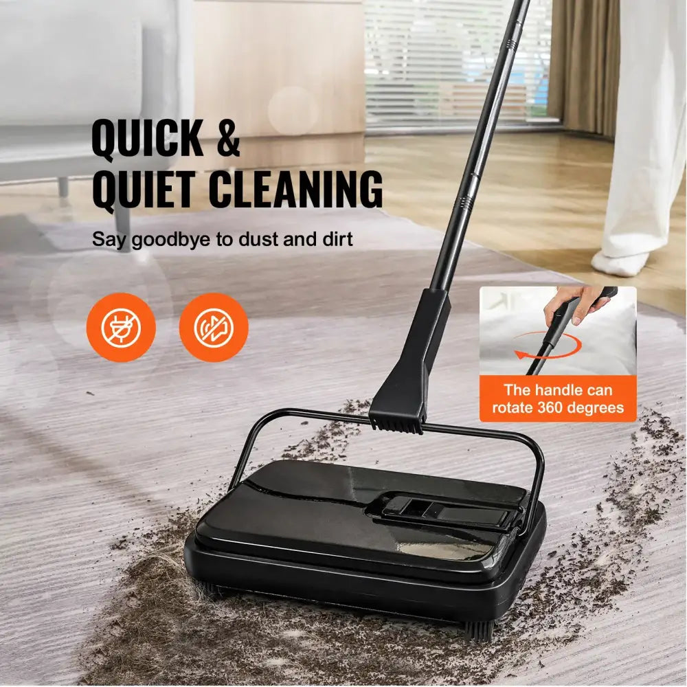 Manual Quiet Carpet Sweeper | 7.87" Path, 300ml Dustbin w/ Comb for Hardwood Floors & Rugs