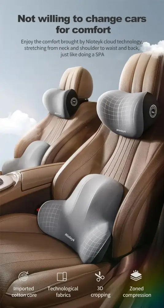 Memory Foam Car Neck Cushion & Lumbar Support – Universal Car Seat Pillow Set
