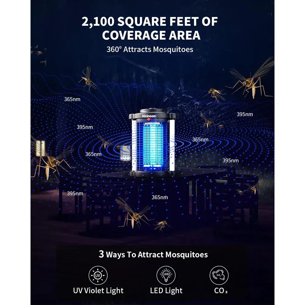 Minimoon 2-in-1 Outdoor Bug Zapper | 4200V Electric Fly Killer with Dual LED Light & IPX4 Waterproof US PLUG