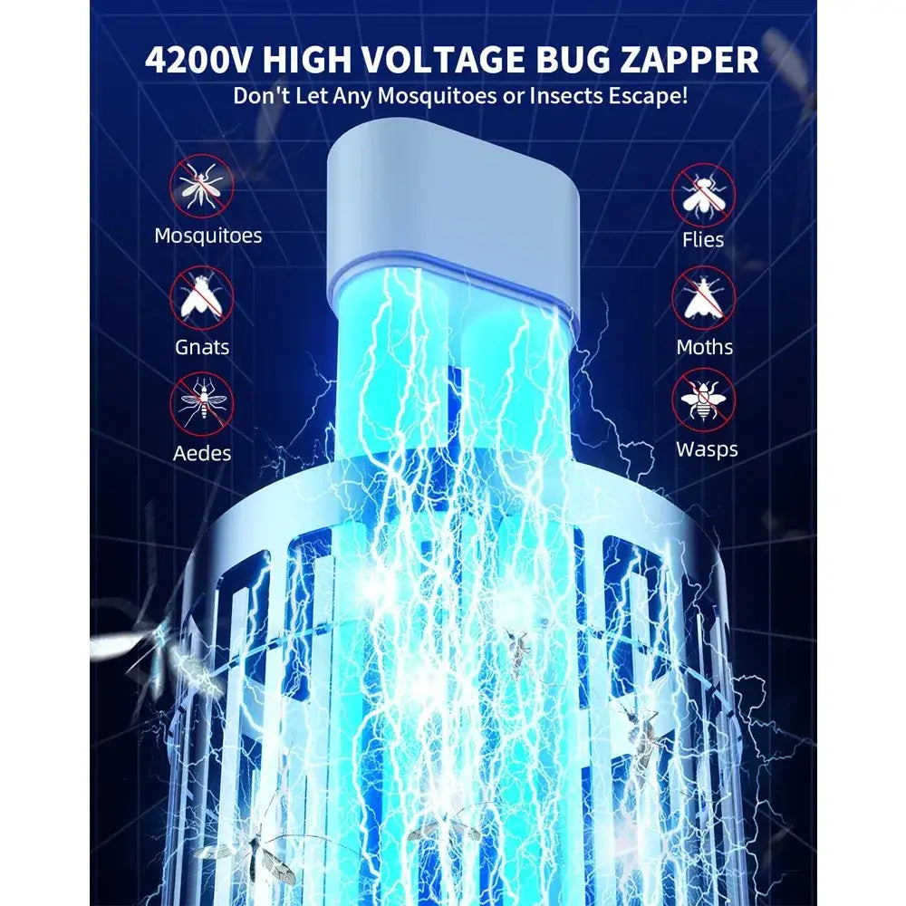 Minimoon 2-in-1 Outdoor Bug Zapper | 4200V Electric Fly Killer with Dual LED Light & IPX4 Waterproof US PLUG