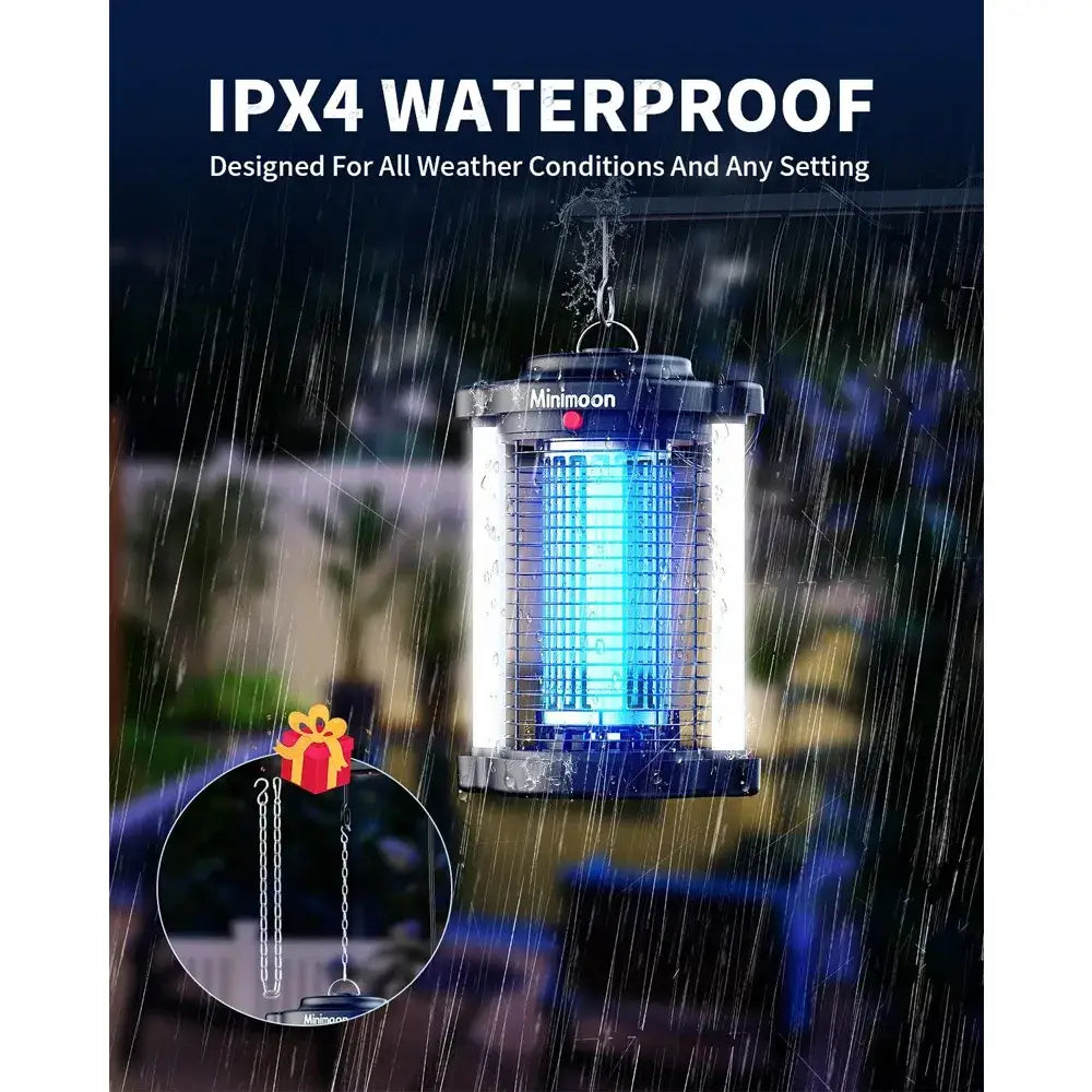 Minimoon 2-in-1 Outdoor Bug Zapper | 4200V Electric Fly Killer with Dual LED Light & IPX4 Waterproof US PLUG