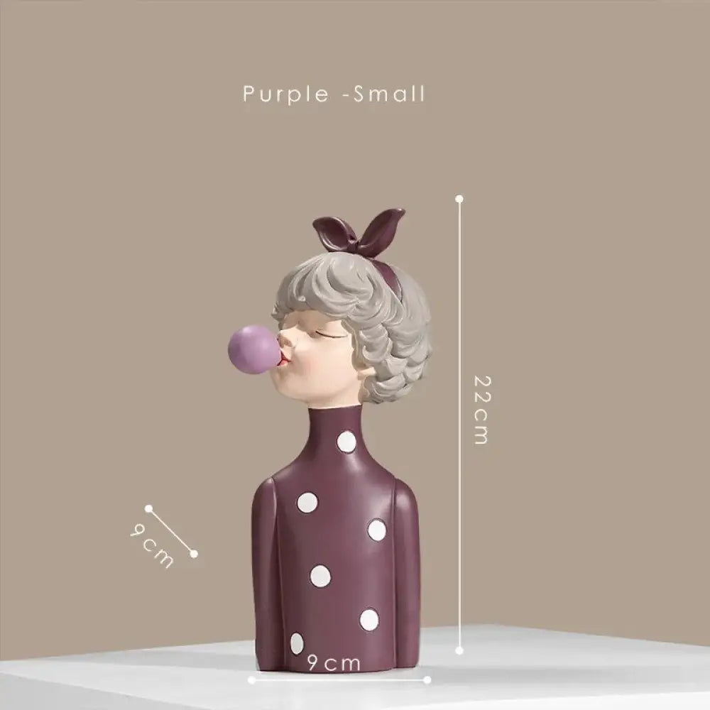 Modern Creative Blowing Bubble Gum Girl Statue Figurine