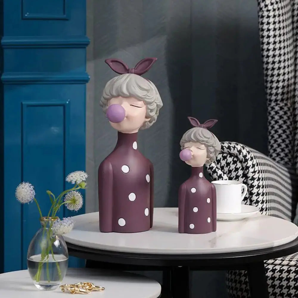Modern Creative Blowing Bubble Gum Girl Statue Figurine