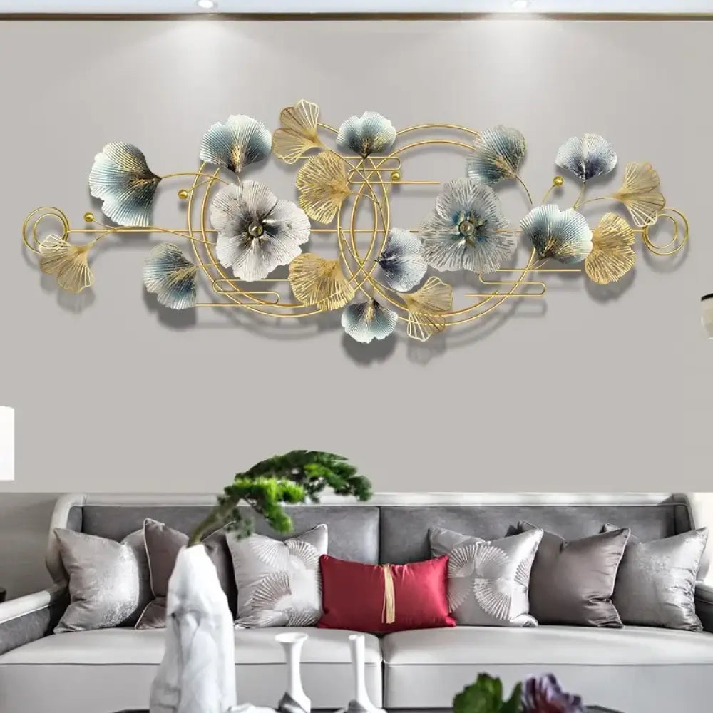Modern Ginkgo Leaf Metal Wall Decor Minimalist Iron Background Pendant