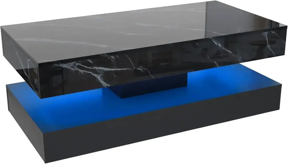 Modern LED Coffee Table – 20 Colors, Double Layer & 2 Storage Drawers