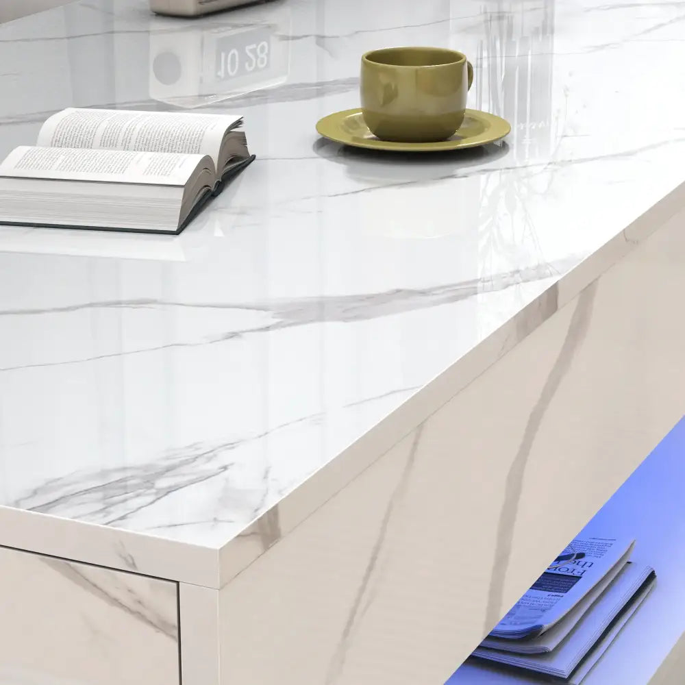 Modern LED Coffee Table – 20 Colors, Double Layer & 2 Storage Drawers