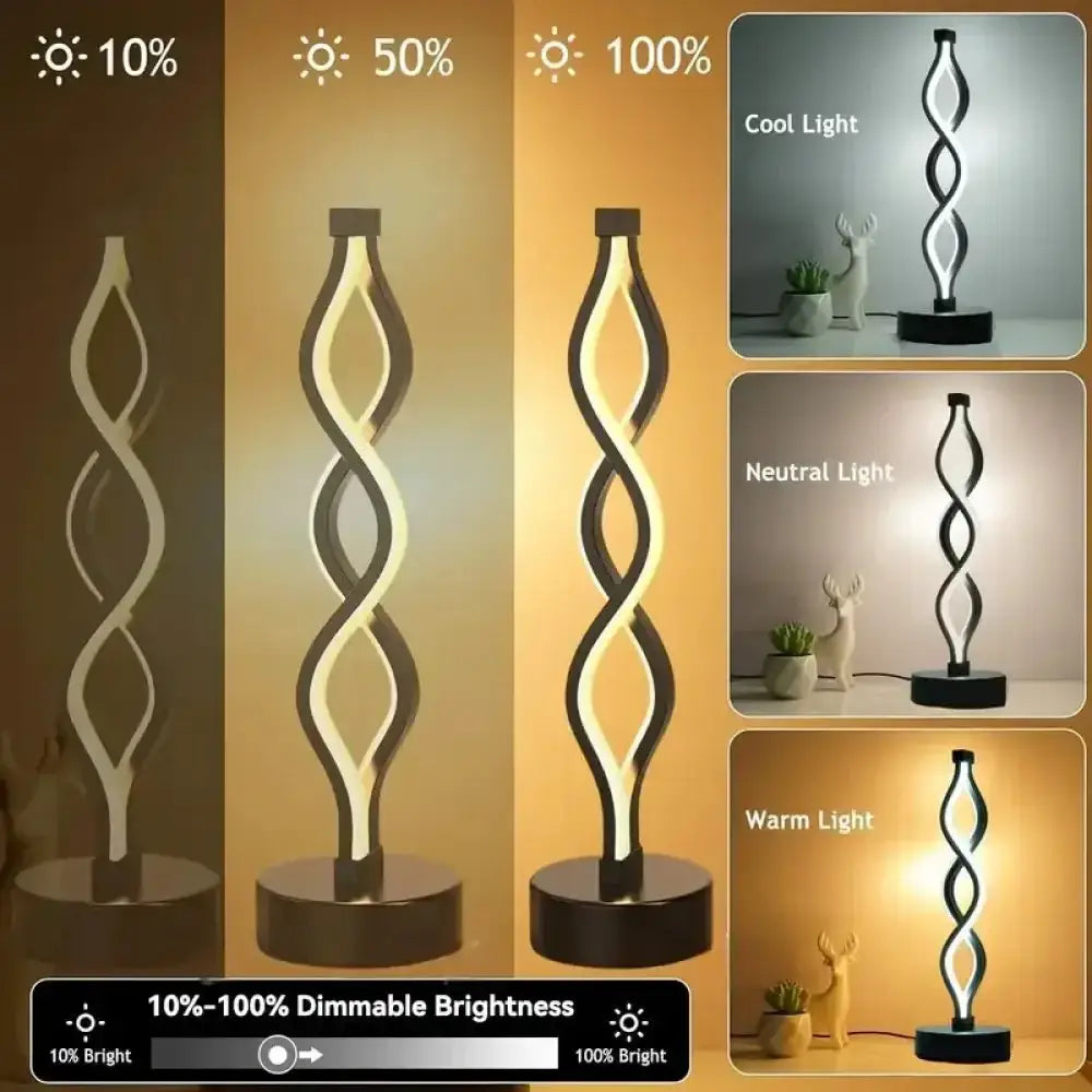 LED Spiral Table Lamp – Dimmable 3-Color, Eye Protection USB