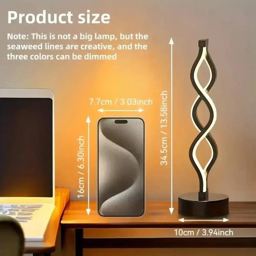 LED Spiral Table Lamp – Dimmable 3-Color, Eye Protection USB
