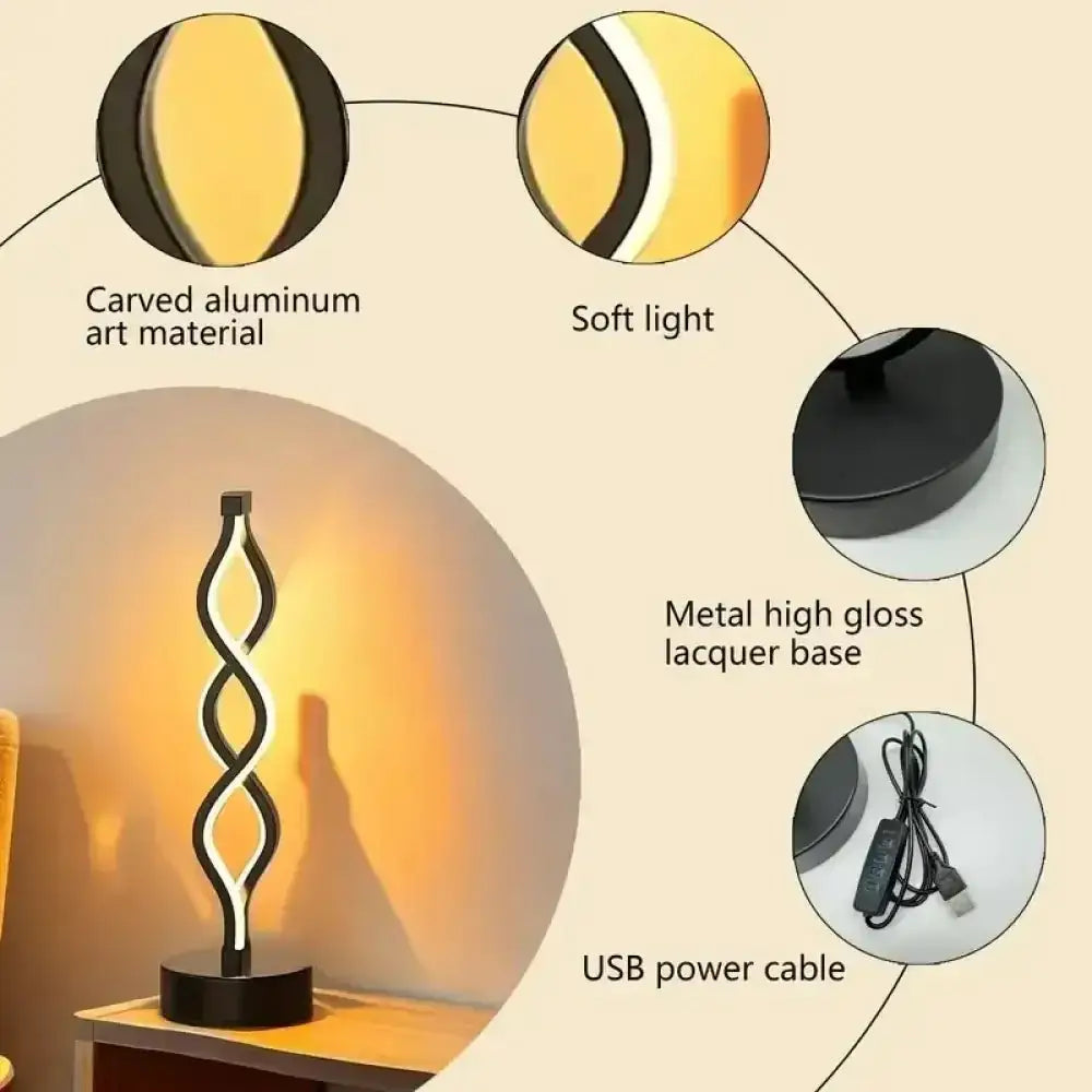 LED Spiral Table Lamp – Dimmable 3-Color, Eye Protection USB