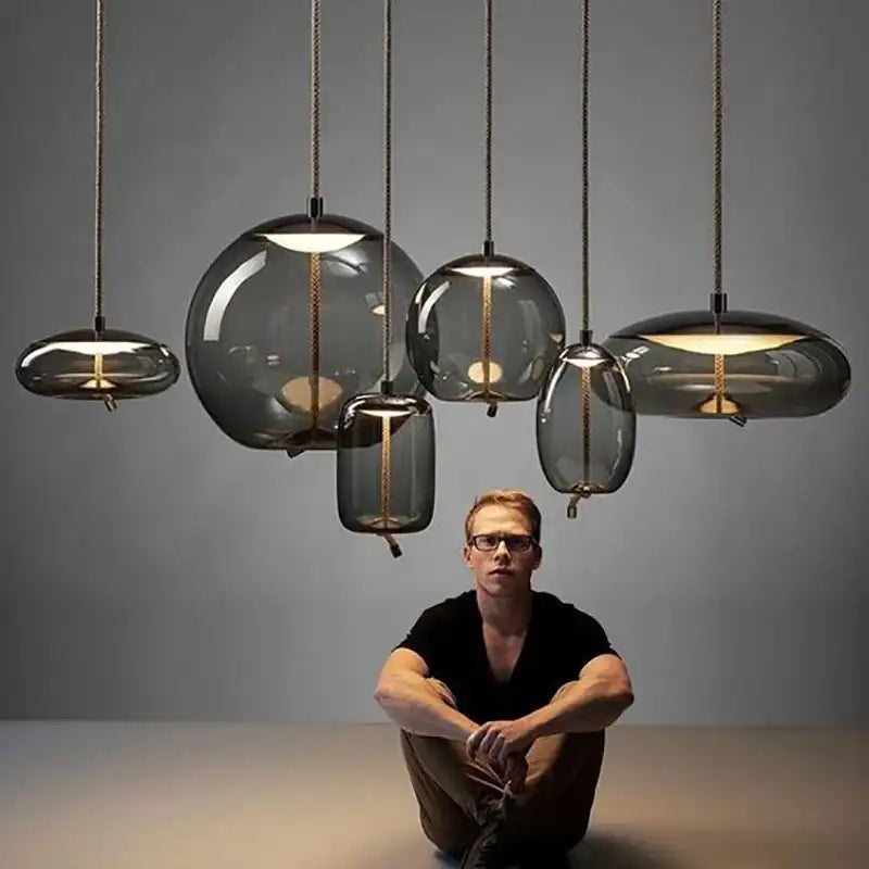 Nordic Glass LED Pendant Light – Smoked Glass & Rope