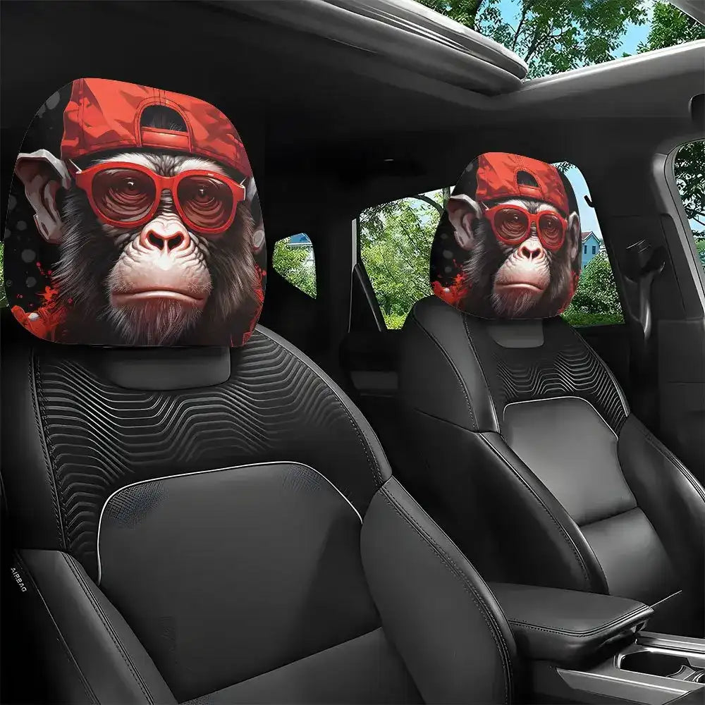 Cool Gorilla Car Headrest Covers - Set of 2, Red Streetwear Design
