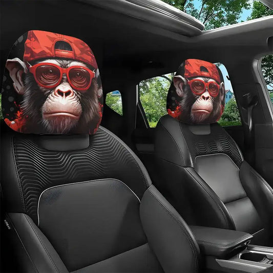 Cool Gorilla Car Headrest Covers - Set of 2, Red Streetwear Design