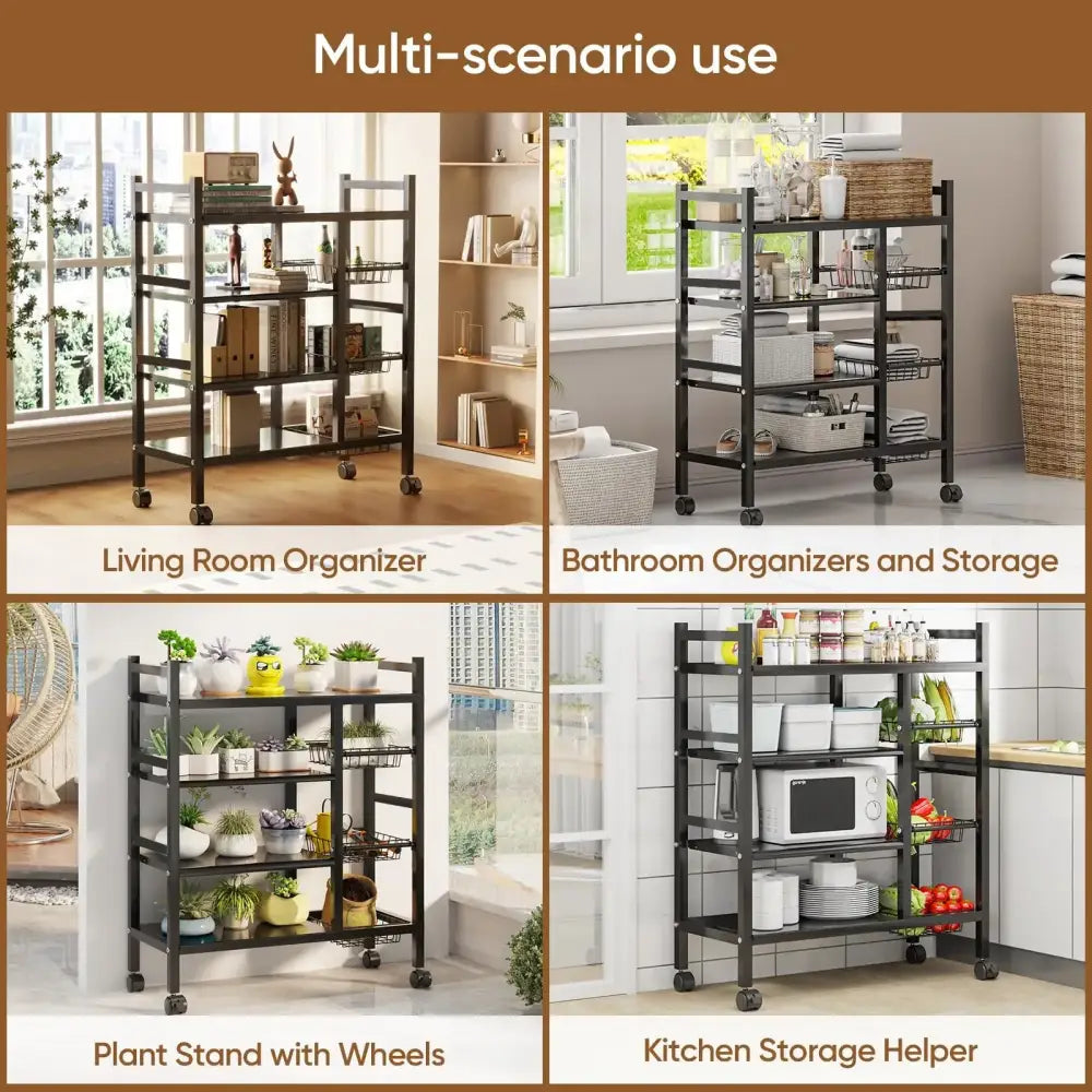 Movable Kitchen Vegetable Basket Rack 5-Tier Steel Storage with Wheels