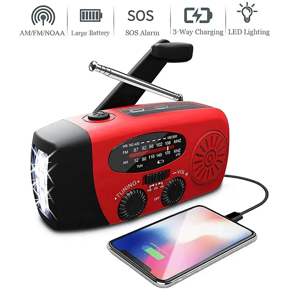 Multi-Function Emergency Solar & Hand Crank Radio | 2000mAh Power Bank & LED Flashlig