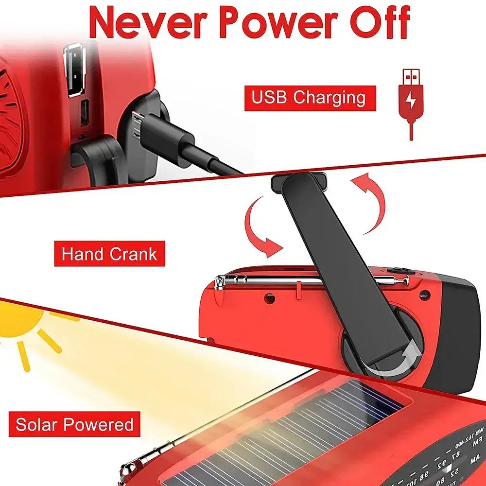 Multi-Function Emergency Solar & Hand Crank Radio | 2000mAh Power Bank & LED Flashlig