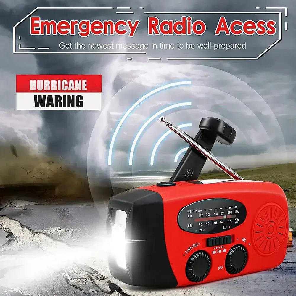 Multi-Function Emergency Solar & Hand Crank Radio | 2000mAh Power Bank & LED Flashlig