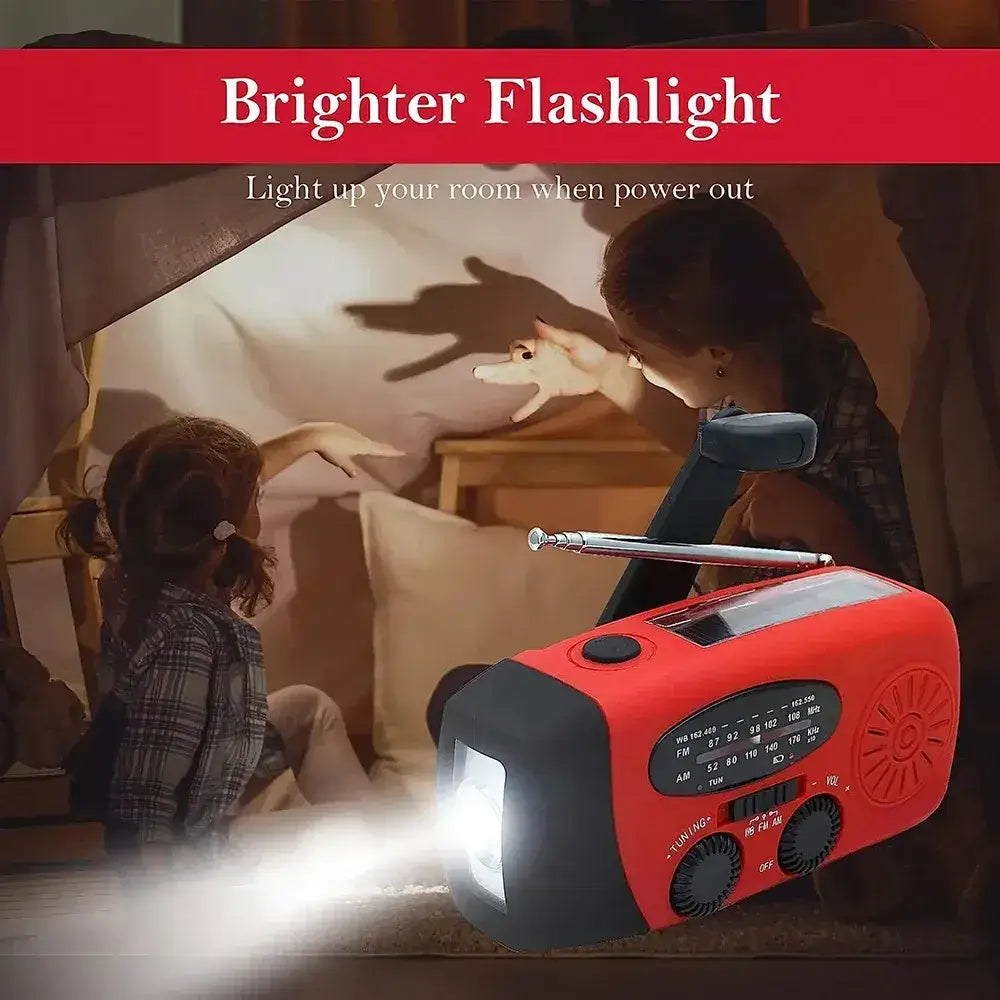 Multi-Function Emergency Solar & Hand Crank Radio | 2000mAh Power Bank & LED Flashlig
