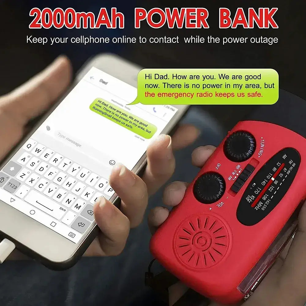 Multi-Function Emergency Solar & Hand Crank Radio | 2000mAh Power Bank & LED Flashlig