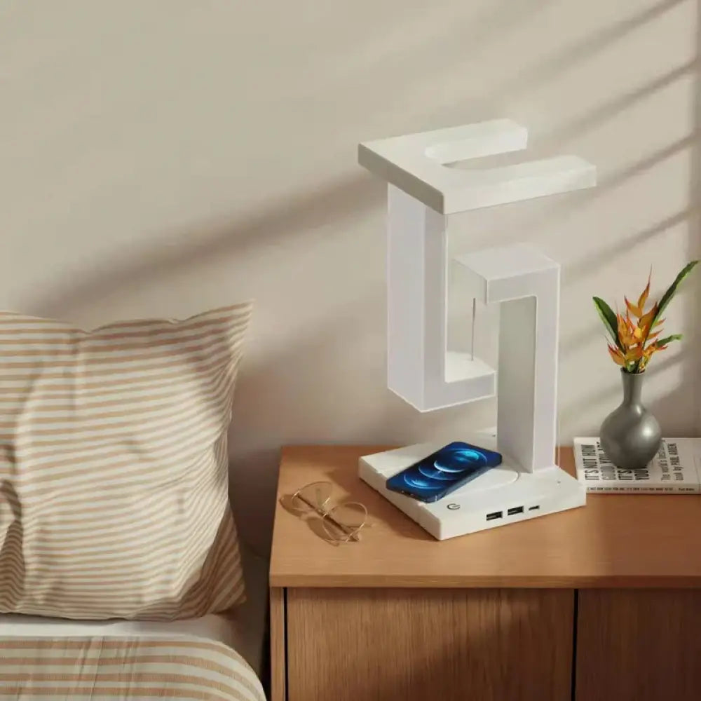 Novelty Floating LED Desk Lamp - Wireless Charger, Dimmable & Touch Control