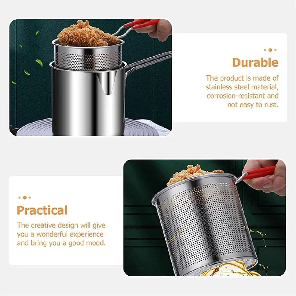 Oil-Saving Stainless Steel Fryer with Basket