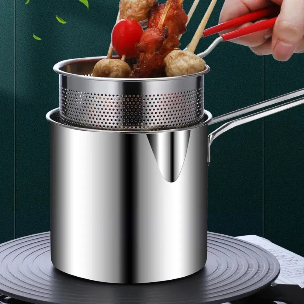 Oil-Saving Stainless Steel Fryer with Basket