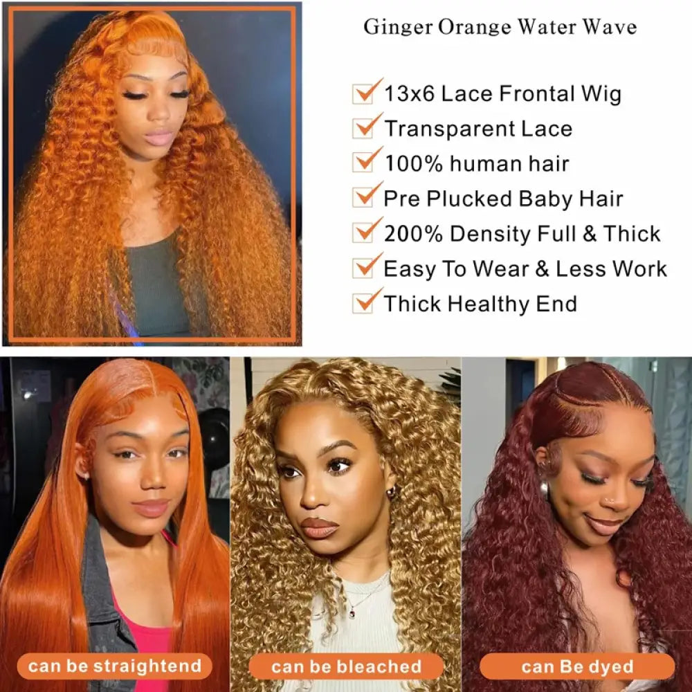 Orange Water Wave Human Hair Wig