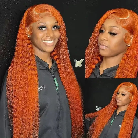 Orange Water Wave Human Hair Wig