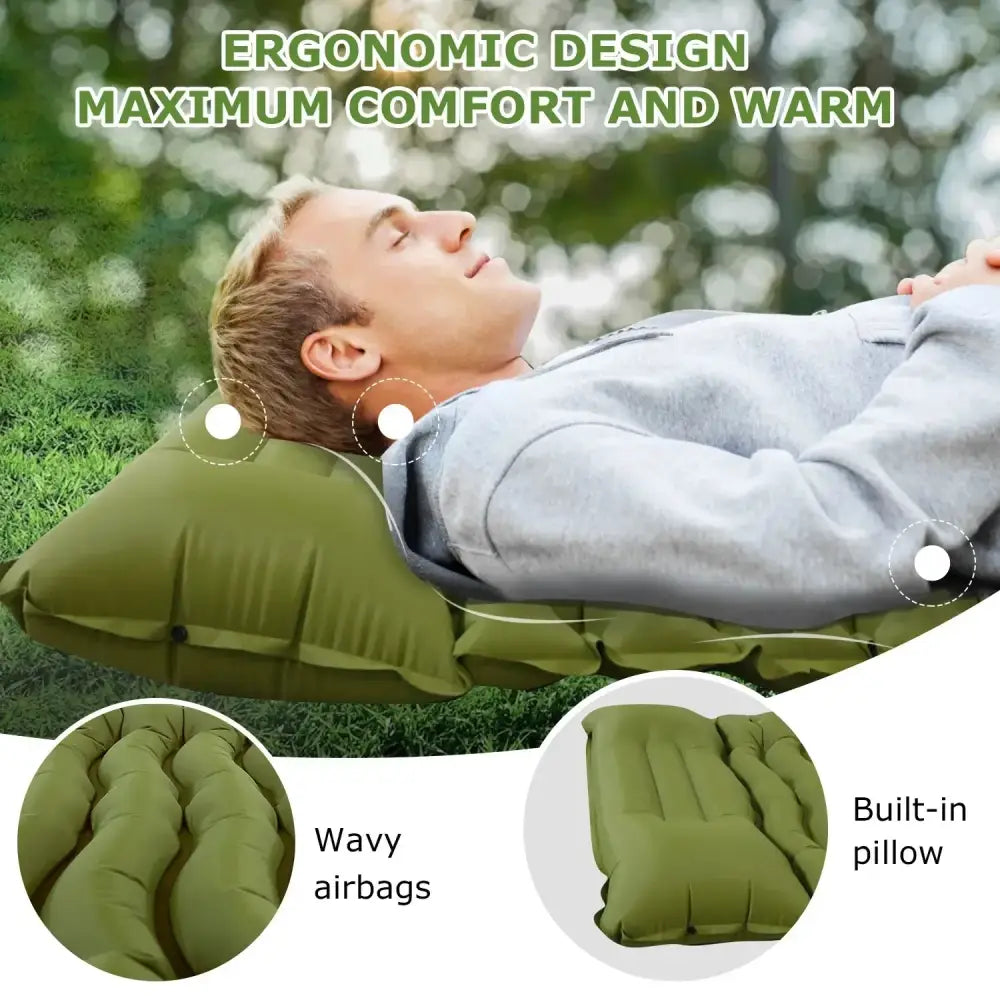 Outdoor Camping Inflatable Mattress with Built-in Pillow & Pump – Thick, Waterproof Sleeping Pad