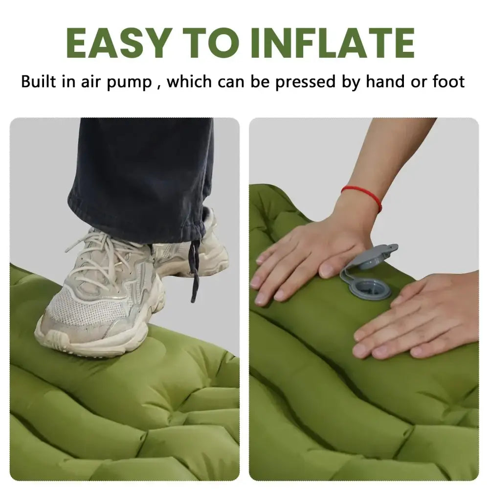 Outdoor Camping Inflatable Mattress with Built-in Pillow & Pump – Thick, Waterproof Sleeping Pad