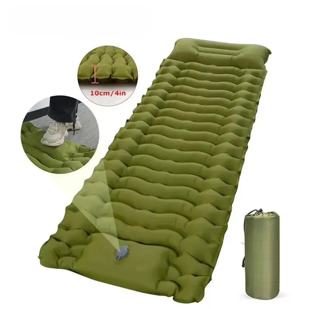 Outdoor Camping Inflatable Mattress with Built-in Pillow & Pump – Thick, Waterproof Sleeping Pad