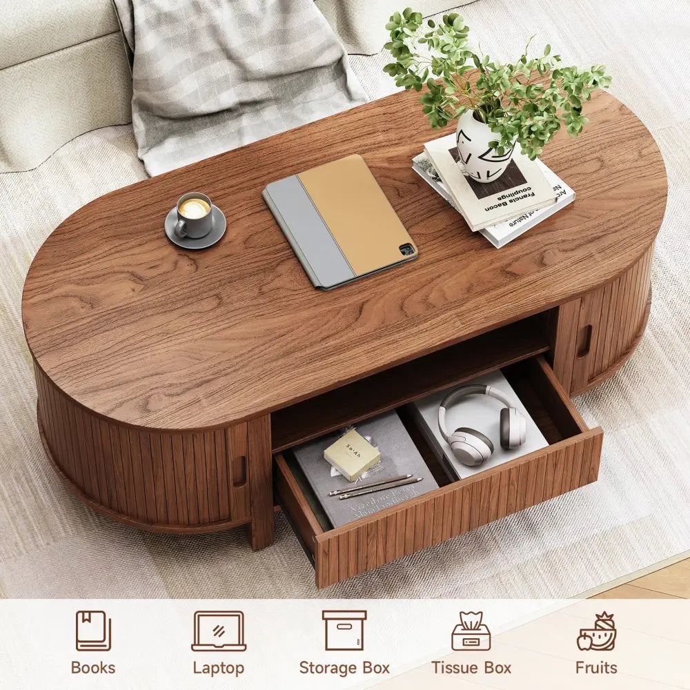 Oval Fluted Coffee Table – Mid-Century Modern, Cabinets & Storage