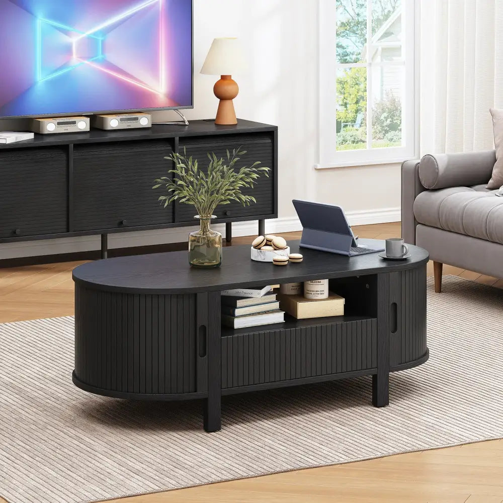 Oval Fluted Coffee Table – Mid-Century Modern, Cabinets & Storage