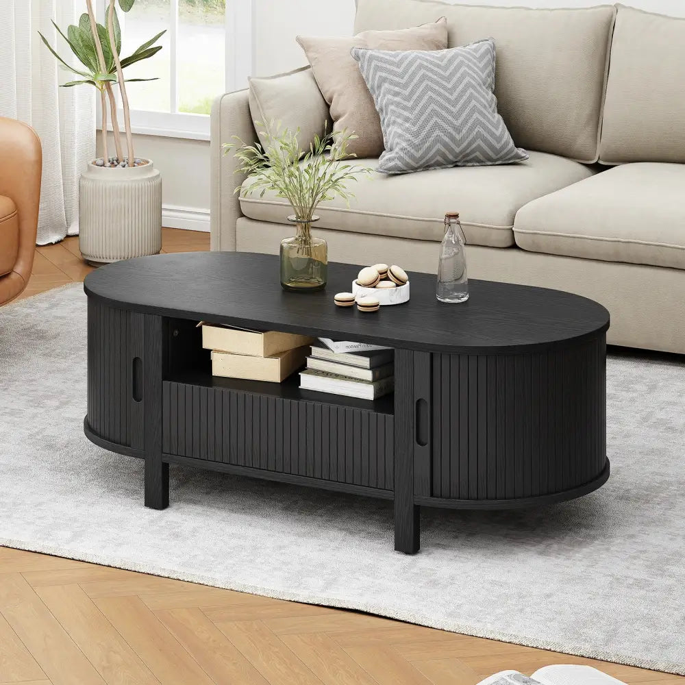 Oval Fluted Coffee Table – Mid-Century Modern, Cabinets & Storage