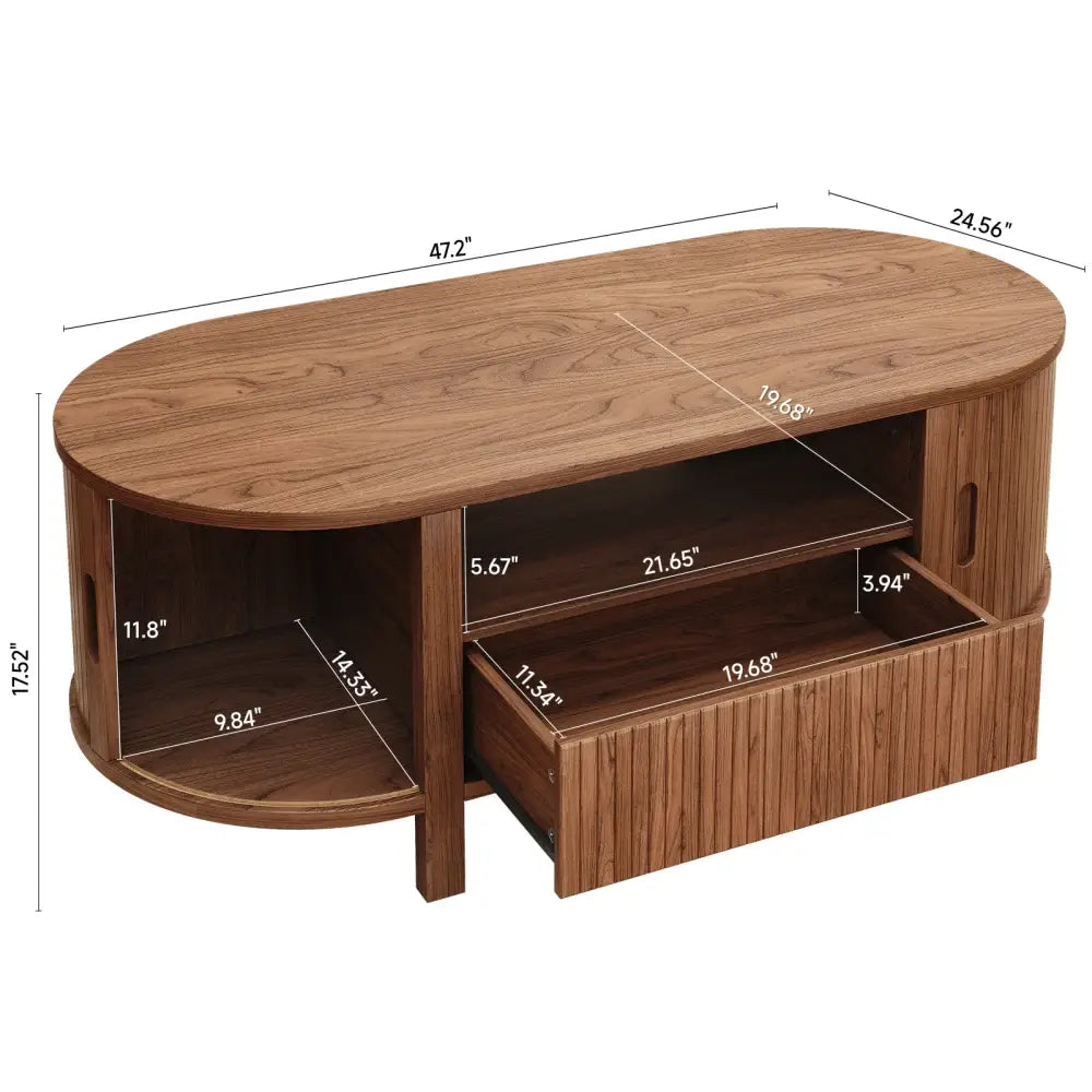 Oval Fluted Coffee Table – Mid-Century Modern, Cabinets & Storage