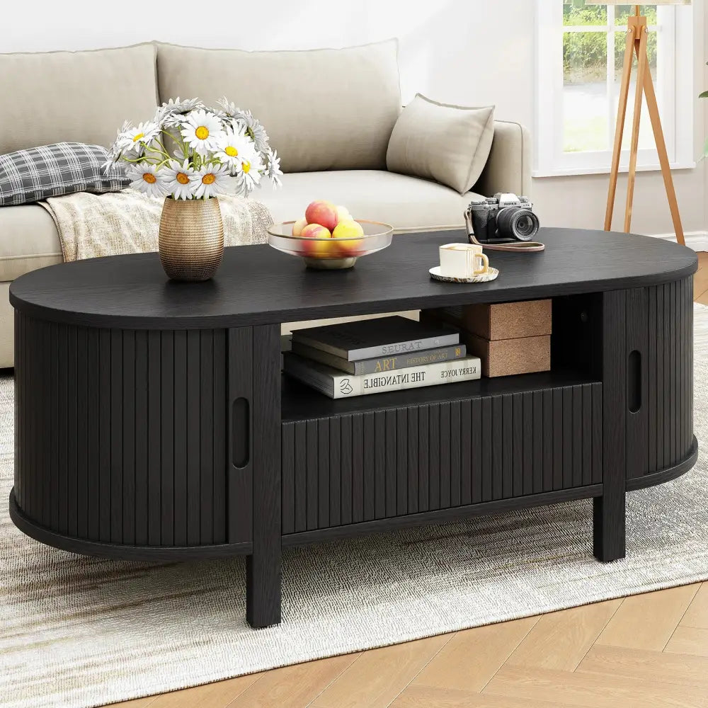Oval Fluted Coffee Table – Mid-Century Modern, Cabinets & Storage