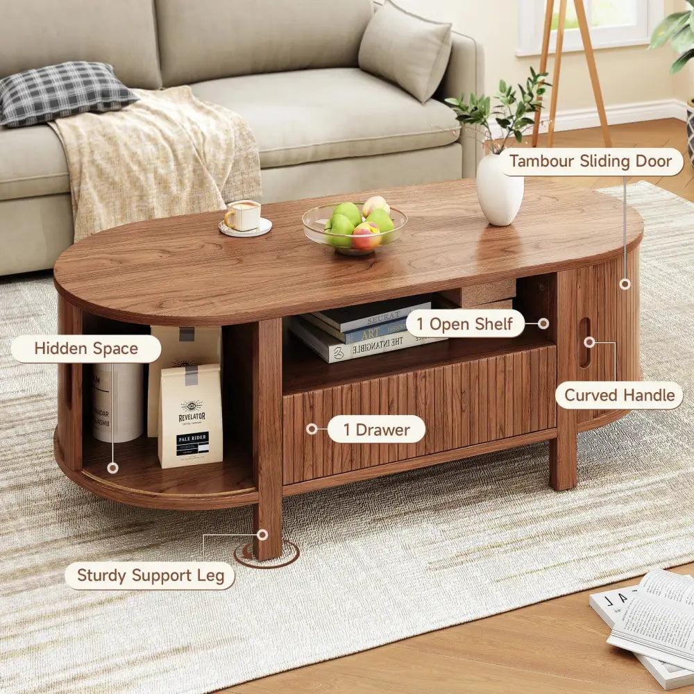 Oval Fluted Coffee Table – Mid-Century Modern, Cabinets & Storage