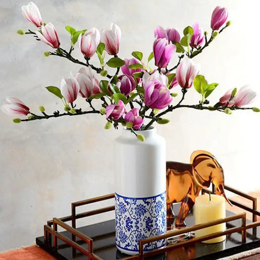 Silk Magnolia Artificial Flower Stems - 2pcs Wedding Bouquet Home Decor