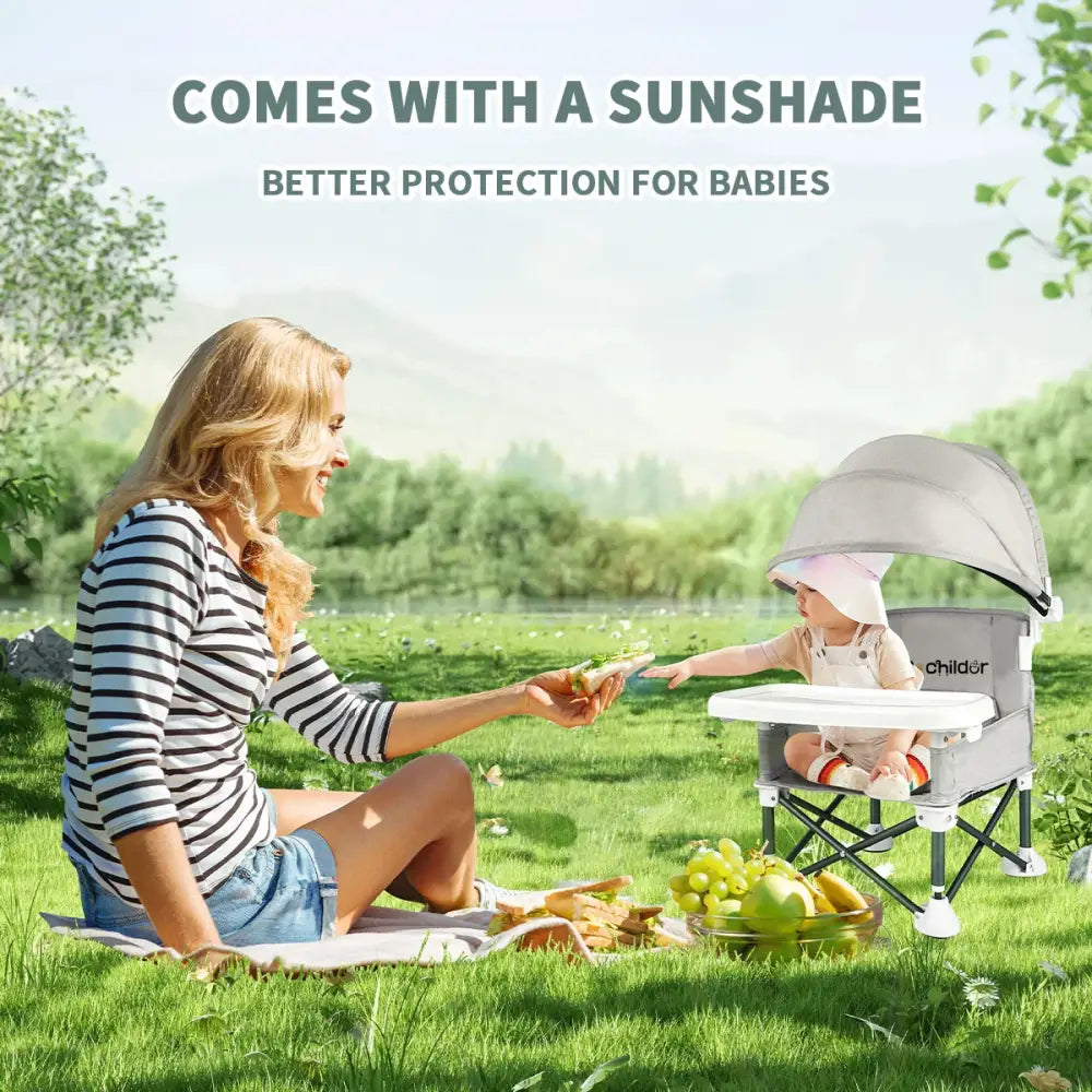Portable Kids Folding Camping Chair Adjustable High Chair with Canopy