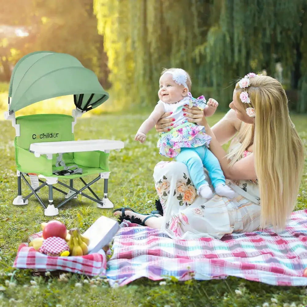 Portable Kids Folding Camping Chair Adjustable High Chair with Canopy