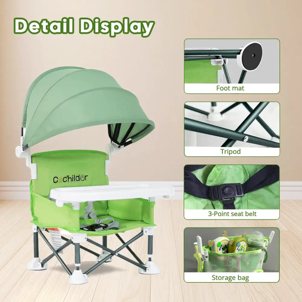 Portable Kids Folding Camping Chair Adjustable High Chair with Canopy