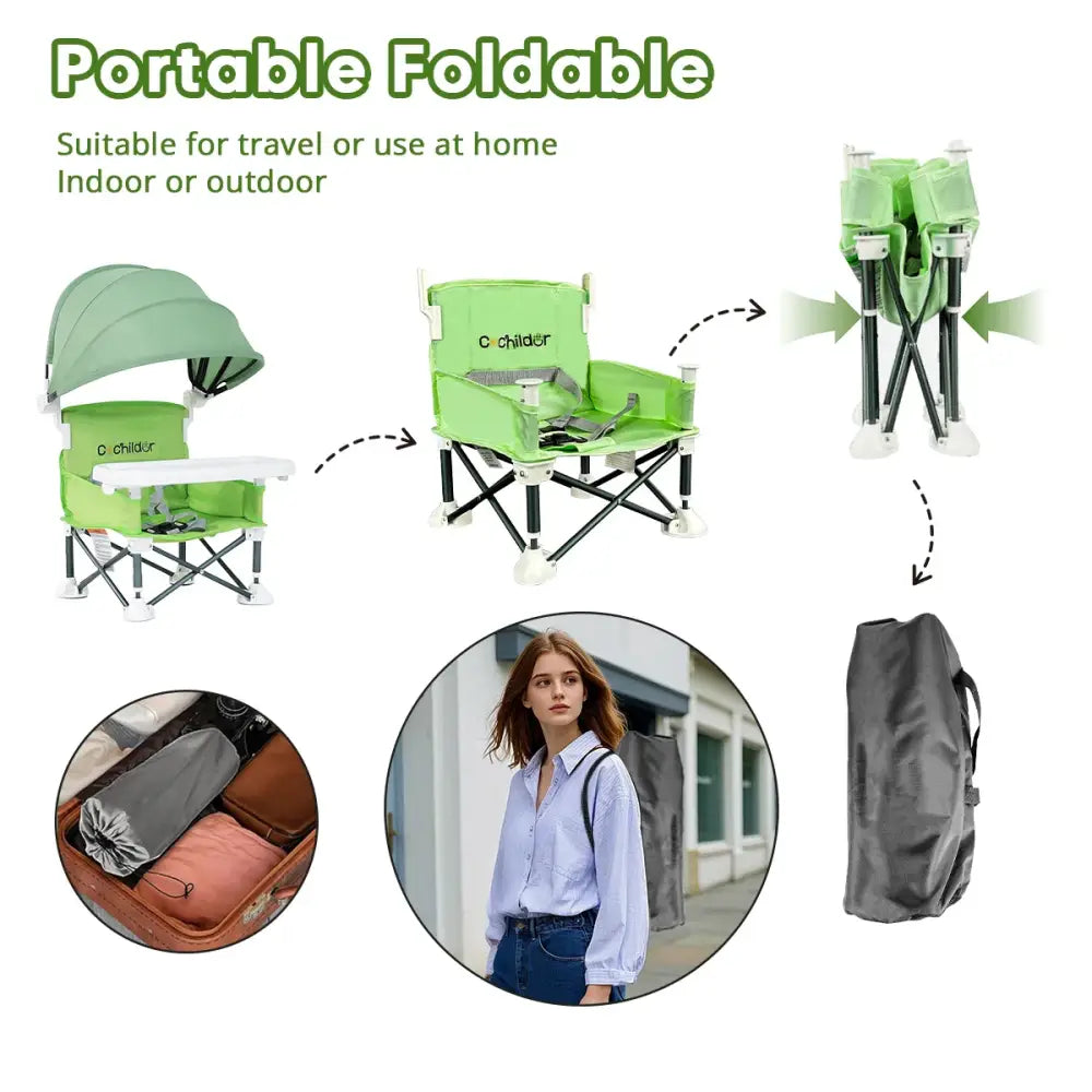 Portable Kids Folding Camping Chair Adjustable High Chair with Canopy