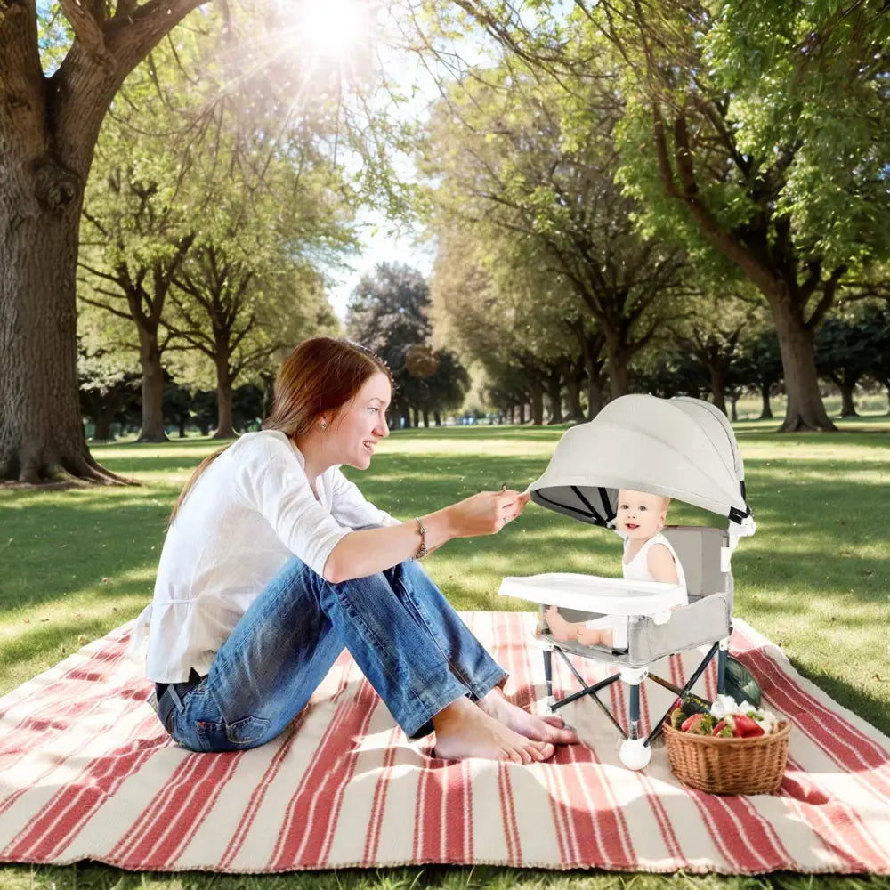 Portable Kids Folding Camping Chair Adjustable High Chair with Canopy