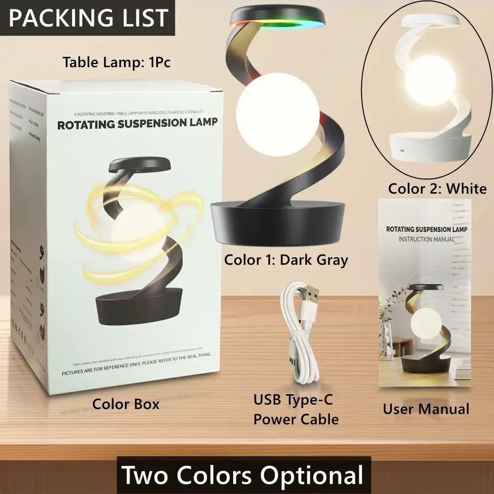 Rotating Floating Lamp with 15W Wireless Charger & RGB Atmosphere Light