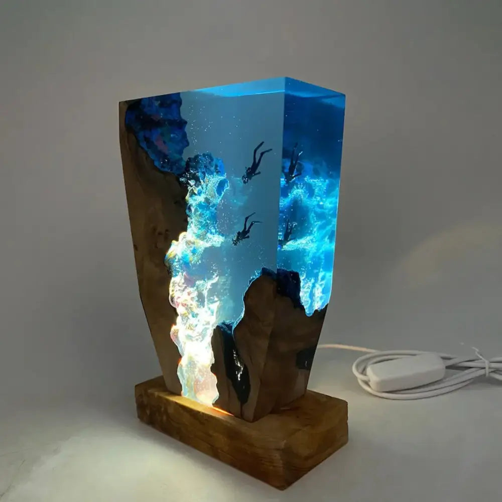 Seabed World Diving Cave Resin Table Light Creative Art USB Night Light