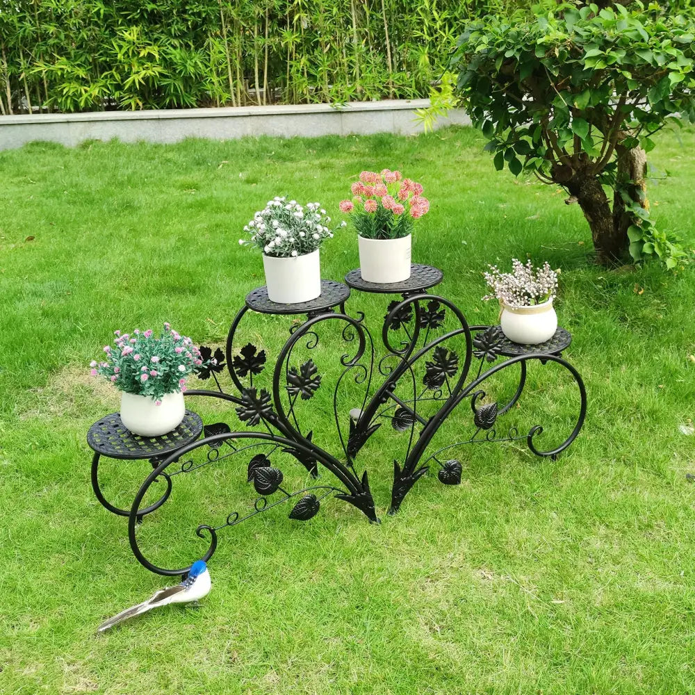Set of 2 Metal Plant Stands 4-Tier Rustproof Flower Display Rack Indoor