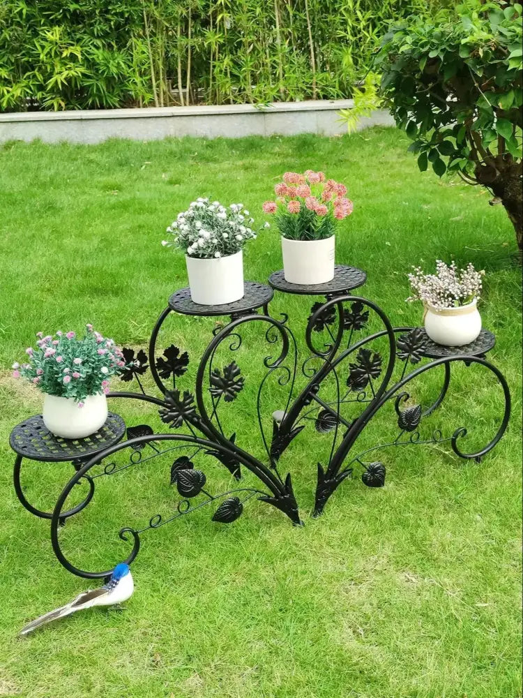 Set of 2 Metal Plant Stands 4-Tier Rustproof Flower Display Rack Indoor